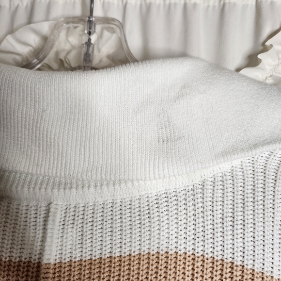 Aerie Beyond Neutral Stripe Knit Oversized Slouchy 1/4 Zip Pullover Sweater Sz M - Picture 6 of 6